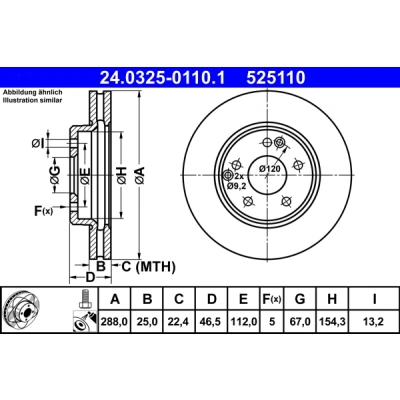 Kuva ATE PowerDisc 24.0325 0110.1 Jarrulevyt 288,0 25,0 5 112,0 Tuuletettu pinnoitettu Seostettu / hiilletty Ruuveilla MERCEDES BENZ: C sarja T modell