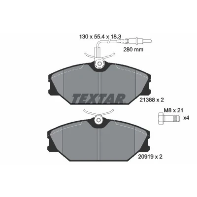 Kuva TEXTAR 2138802 Jarrupalat kulumisvaroitinkoskettimella Jarrusatulan ruuveilla RENAULT: MEGANE I Grandtour, LAGUNA 1