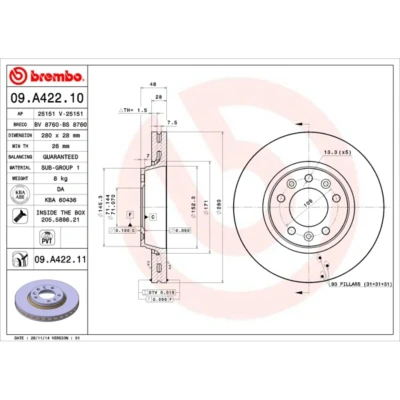 Kuva Jarrukiekko BREMBO 09A42211 etupuolella/tuuletettu/1 kpl
