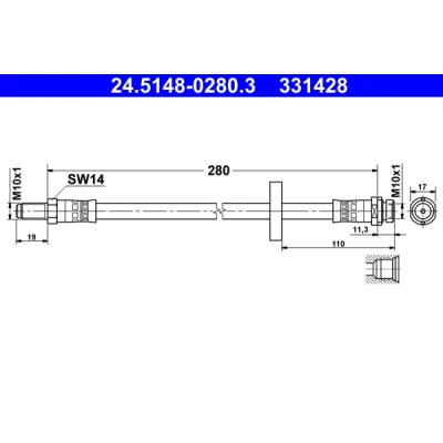 Kuva ATE 24.5148 0280.3 Jarruletku 280 M10x1 FORD: MONDEO 3 Kombi, 3, Stufenheck