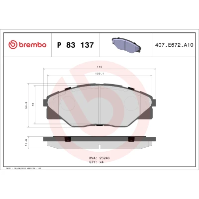 Kuva BREMBO P 83 137 Jarrupalat Ilman kulumisenilmaisinta tarvikkeita TOYOTA: HILUX 3 Pick up