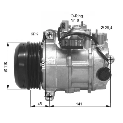 Kuva NRF 32676 Ilmastoinnin Kompressori 6SBU16C 12 PAG 46 kompressoriöljyllä, Tiivisterenkaalla MERCEDES BENZ: C sarja T modell, E Sedan