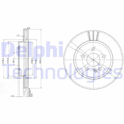 Kuva DELPHI BG3397 Jarrulevyt 303 26 5 Tuuletettu rasvattu käsittelemätön ilman pyöränlaakeria, ABS sensorirengasta MERCEDES BENZ: ML sarja