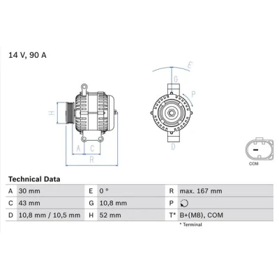 Kuva BOSCH 0 986 080 500 Laturi 14V 90A MERCEDES BENZ: B sarja, A sarja