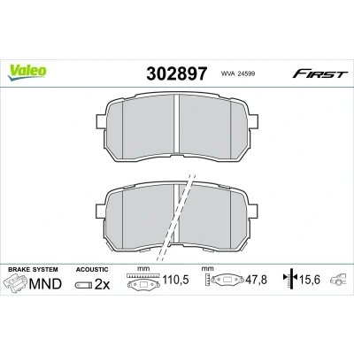 Kuva VALEO 302897 Jarrupalat Taka akseli Sis. kulumisenilmaisimen ilman ruuveja, Huudonvaimennuspellillä KIA: SORENTO 3