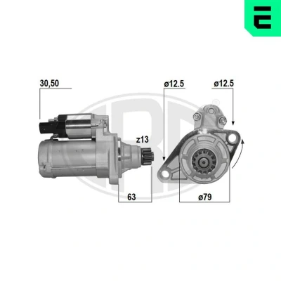 Kuva ERA 221071A Starttimoottori 12V 1,1kW 13 Pin &quot;50&quot; Plug 79mm VOLKSWAGEN: Passat B7 Sedan, Polo V Hatchback, B8 Variant