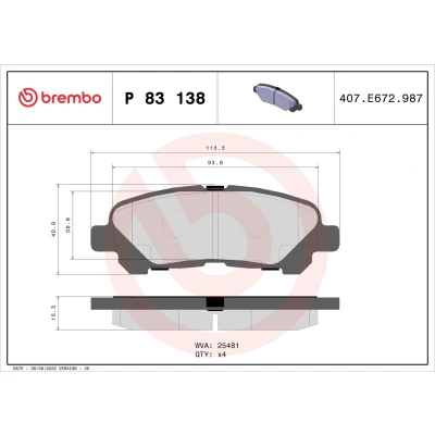 Kuva BREMBO P 83 138 Jarrupalat Ilman kulumisenilmaisinta tarvikkeita TOYOTA: Highlander II
