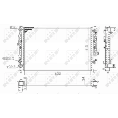 Kuva NRF 59101 Jäähdytin Alumiini 632 415 34 Jäähdytysrivat mekaan. kiinnitetyt VOLKSWAGEN: Passat B5 GP Variant, Sedan