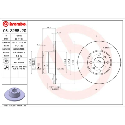 Kuva BREMBO 08.3288.20 Jarrulevyt 255 12,5 4 täysi Ruuveilla BMW: 3 Sedan