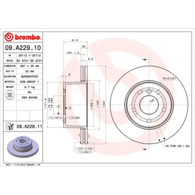Kuva BREMBO COATED DISC LINE 09.A229.11 Jarrulevyt 297 25 5 tuuletettu sisältä pinnoitettu LAND ROVER: Discovery 2