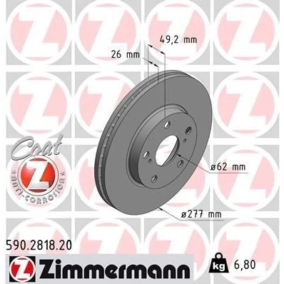 Kuva ZIMMERMANN COAT Z 590.2818.20 Jarrulevyt 277 26 7/5 5 114 tuuletettu sisältä pinnoitettu hiiliteräs TOYOTA: Auris Farmari, Hatchback
