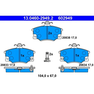 Kuva ATE 13.0460 2949.2 Jarrupalat Sis. kulumisenilmaisimen Jarrusatulan ruuveilla FIAT: Barchetta, Punto I Hatchback, ALFA ROMEO: 145