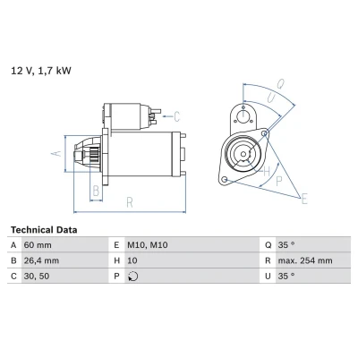 Kuva BOSCH 0 986 021 330 Starttimoottori 12 1,7 10 MERCEDES BENZ: C sarja T modell, E Sedan, JEEP: GRAND CHEROKEE 3, Commander