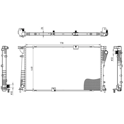 Kuva TYC 725 0045 Jäähdytin 778 448 26 Jäähdytysrivat juotetut OPEL: Vivaro A Combi, Van, NISSAN: Primastar Van