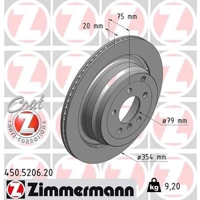 Kuva ZIMMERMANN COAT Z 450.5206.20 Jarrulevyt 352 20 7/5 5 120 Tuuletettu, ulko pinnoitettu hiiliteräs LAND ROVER: Range Rover 3