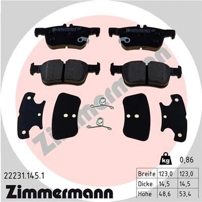 Kuva ZIMMERMANN 22231.145.1 Jarrupalat akustisella kulumavaroittimella Valokuva vastaa toimituslaajuutta FORD: Mondeo 5 Kombi, KUGA 2, Focus Mk4 Turnier