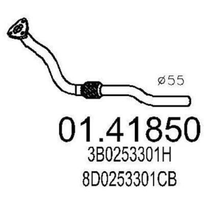 Kuva MTS 01.41850 Pakoputki 1120 Edessä keskiäänenvaimentajalle VOLKSWAGEN: Passat B5 GP Variant, Sedan, AUDI: A4 B6 Sedan