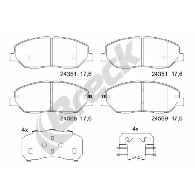 Kuva BRECK 24351 00 701 Jarrupalat akustisella kulumavaroittimella Huudonvaimennuspellillä Tarvikkeilla HYUNDAI: SANTA FE 2, KIA: SORENTO 2