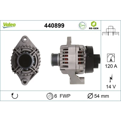 Kuva VALEO 440899 Laturi 14V 120A FIAT: Ducato III Van, Croma II Farmari, Doblo Van / ALFA ROMEO: 159 Sportwagon, Sedan, MiTo