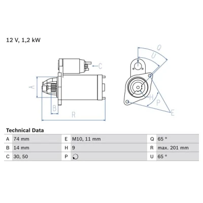 Kuva BOSCH 0 986 021 530 Starttimoottori 12 1,2 9 TOYOTA: Auris Hatchback, Avensis III Farmari, Verso