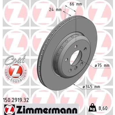 Kuva ZIMMERMANN FORMULA F COAT Z 150.2919.32 Jarrulevyt 345 24 6/5 5 120 tuuletettu sisältä, kaksiosainen jarrulevy pinnoitettu hiiliteräs BMW: 3 Touring