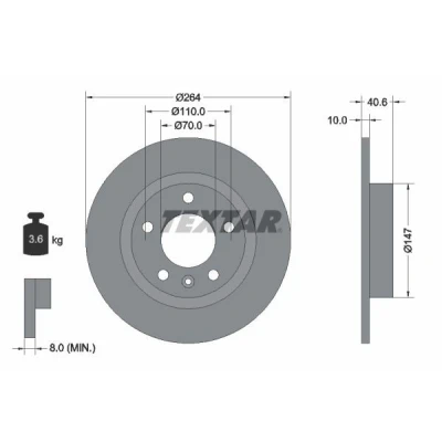 Kuva TEXTAR PRO 92186403 Jarrulevyt 264 10 05/06 110 täysi pinnoitettu Ilman pyöränkiinnityspultteja, pyörännapaa OPEL: Corsa E Hatchback