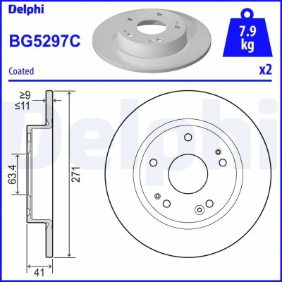 Kuva DELPHI BG5297C Jarrulevyt 271 11 5 täysi pinnoitettu käsittelemätön ilman pyöränlaakeria, ABS sensorirengasta FORD: Focus Mk4 Turnier