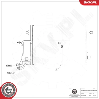 Kuva ESEN SKV 86SKV145 Ilmastoinnin Lauhdutin ilman vedenerotinta Alumiini 613mm AUDI: A4 B6 Sedan, B5 Avant, Sedan