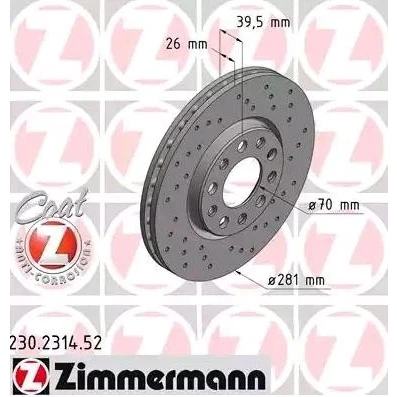 Kuva ZIMMERMANN SPORT COAT Z 230.2314.52 Jarrulevyt 281 26 10/5 5 110 tuuletettu sisältä, reijitetty pinnoitettu ALFA ROMEO: Giulietta Hatchback