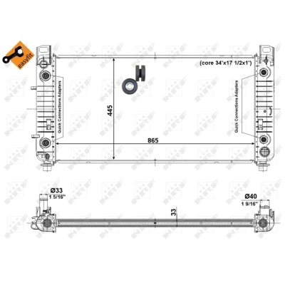 Kuva NRF EASY FIT 56008 Jäähdytin Alumiini 865 445 33 Kumihylsyllä Jäähdytysrivat juotetut