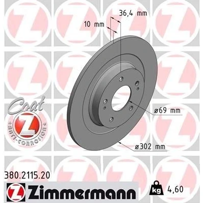 Kuva ZIMMERMANN COAT Z 380.2115.20 Jarrulevyt 302 10 7/5 5 114 täysi pinnoitettu MITSUBISHI: OUTLANDER 3, ASX SUV