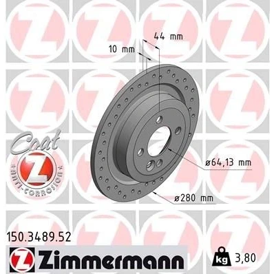 Kuva ZIMMERMANN 150.3489.52 Jarrulevyt 280 10 5/4 4 100 täysi, reijitetty pinnoitettu hiiliteräs MINI: Hatchback, Clubman