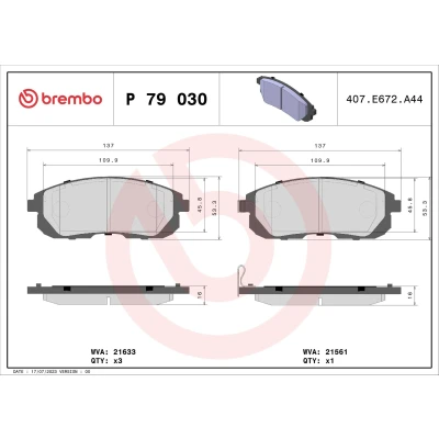 Kuva BREMBO P 79 030 Jarrupalat akustisella kulumavaroittimella Ilman tarvikkeita SUZUKI: SX4 I Hatchback