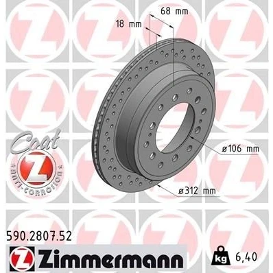 Kuva ZIMMERMANN SPORT COAT Z 590.2807.52 Jarrulevyt 312 18 14/5 5 140 tuuletettu sisältä, reijitetty pinnoitettu TOYOTA: Land Cruiser Prado 150