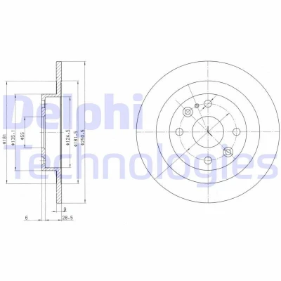 Kuva DELPHI BG2805 Jarrulevyt 251 9 4 täysi rasvattu käsittelemätön ilman pyöränlaakeria, ABS sensorirengasta MAZDA: MX 5 I, 2, 3