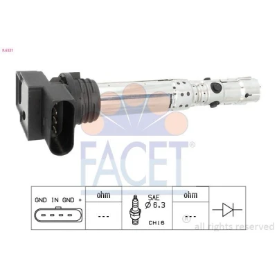 Kuva FACET 9.6331 Sytytyspuola COIL ON PLUG VOLKSWAGEN: Polo IV Hatchback, SKODA: Fabia 1 Combi, 2, I Sedan, SEAT: Ibiza 3