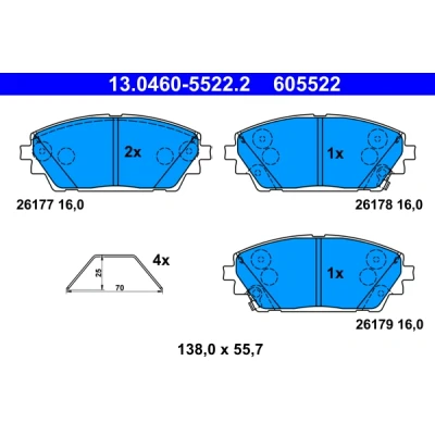 Kuva ATE 13.0460 5522.2 Jarrupalat akustisella kulumavaroittimella Tarvikkeilla MAZDA: 3 Hatchback