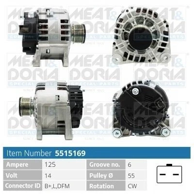 Kuva MEAT &amp; DORIA 5515169 Laturi 14V 125A RENAULT: CLIO 2, TWINGO MEGANE 3, DACIA: Duster SUV, Logan I Express