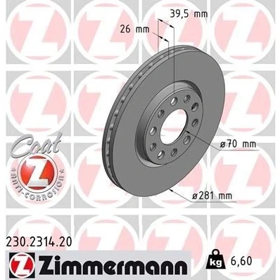 Kuva ZIMMERMANN COAT Z 230.2314.20 Jarrulevyt 281 26 10/5 5 110 tuuletettu sisältä pinnoitettu ALFA ROMEO: Giulietta Hatchback, FIAT: 500X