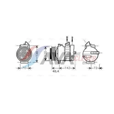 Kuva AVA COOLING SYSTEMS MSAK437 Ilmastoinnin Kompressori 7SEU16C 12V PAG 46 R134a kompressoriöljyllä, magneettikytkimellä, Diodilla