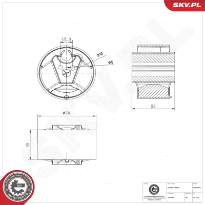 Kuva ESEN SKV 75SKV342 Moottorin Kumityyny Takana Kumimetallilaakeri Alumiini, Kumi 53mm PEUGEOT: 308 I SW, Partner II Van, CITROËN: C4 Hatchback