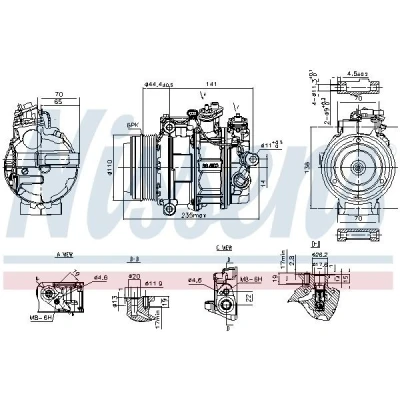 Kuva NISSENS 890749 Ilmastoinnin Kompressori 7SAS17C 12 PAG 46 YF R 134a MERCEDES BENZ: C sarja T modell