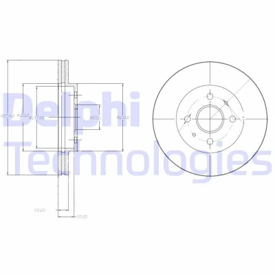 Kuva DELPHI BG4213 Jarrulevyt 254 22 4 Tuuletettu rasvattu käsittelemätön ilman pyöränlaakeria, ABS sensorirengasta DAIHATSU: Materia