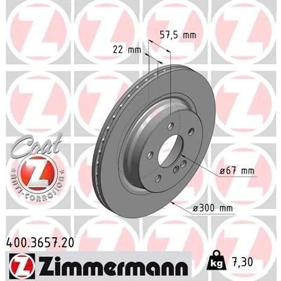 Kuva ZIMMERMANN COAT Z 400.3657.20 Jarrulevyt 300 22 6/5 5 112 tuuletettu sisältä pinnoitettu hiiliteräs MERCEDES BENZ: C sarja T modell, Sedan