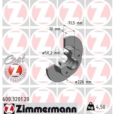 Kuva ZIMMERMANN COAT Z 600.3201.20 Jarrulevyt 226 10 5/5 5 100 täysi pinnoitettu ilman pyöränlaakeria, ABS sensorirengasta VOLKSWAGEN: GOLF 3