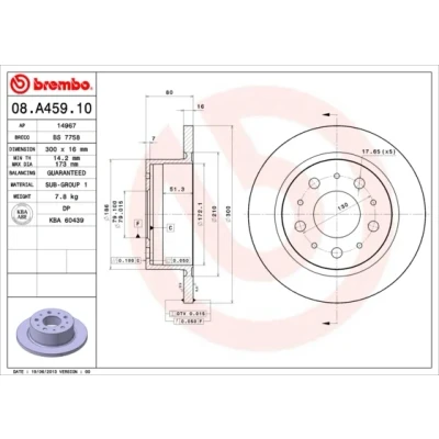 Kuva BREMBO 08.A459.10 Jarrulevyt 300 16 5 täysi FIAT: Ducato III Flatbed Kuorma auto / Alusta, Bussi, Van, CITROËN: Jumper II Bussi