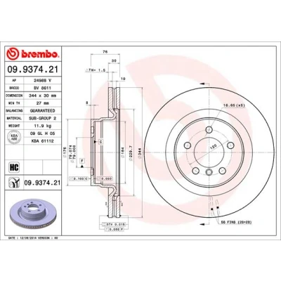 Kuva BREMBO COATED DISC LINE 09.9374.21 Jarrulevyt 344 30 5 tuuletettu sisältä pinnoitettu hiiliteräs LAND ROVER: Range Rover 3