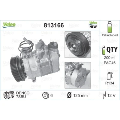 Kuva VALEO 813166 Ilmastoinnin Kompressori 7SBU16 12 PAG 46 R 134a kompressoriöljyllä NEW ORIGINAL PART AUDI: A4 B5 Avant, A6 C4 A8 D2