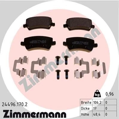 Kuva ZIMMERMANN 24496.170.2 Jarrupalat Ruuveilla Valokuva vastaa toimituslaajuutta, Jousella VOLVO: V60 I, V70 3, XC60 I