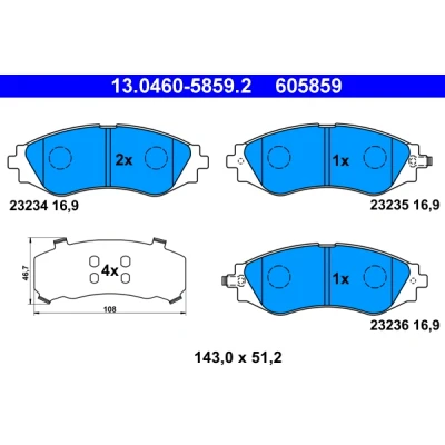 Kuva ATE 13.0460 5859.2 Jarrupalat akustisella kulumavaroittimella Huudonvaimennuspellillä CHEVROLET: Epica Sedan, Evanda Nubira Farmari